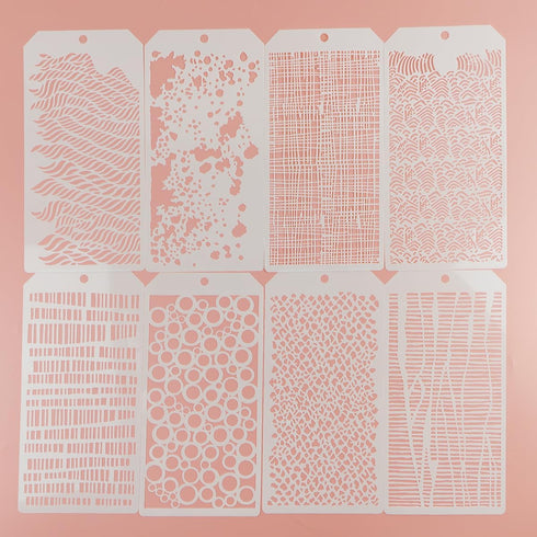 8 Pcs Layering Stencils for Painting, Mixed Texture Bubble Dot Waves Crackle Splatter Geometric Stencils for Painting on Card Canvas, Mix Media Sp...