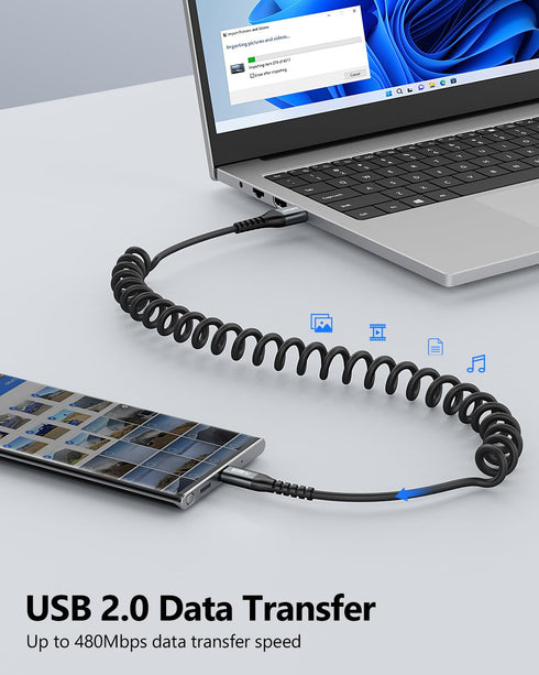 SUNGUY Coiled USB C Cable 3.3FT, USB A to USB C Charger Cable for Car, Android Auto USB-C Fast Charging Cord Compatible with iPhone15/15Pro/15Pro ...