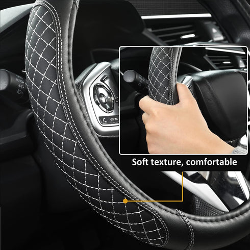 West Llama Car Steering Wheel Cover for Ford Escape,Explorer,Fusion,Focus,Bronco,Transit,Edge(Diamond Quilted - Black+Gray- Standard Size)...