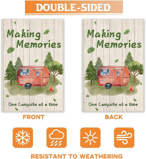 Making Memories Garden Flag, 12 x 18 Inch Double Sided Holiday Yard Outdoor Farmhouse Lawn Decoration Flag, RV Bonfire Forest Campground Camping P...