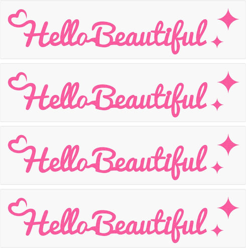4pcs Hello Beautiful Rearview Mirror Decal, Rearview Mirror Decal Stickers Easy to Remove Car Mirror Decal Stickers Vanity Mirror Stickers for Wom...