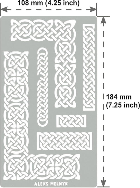 Aleks Melnyk No.36.2 Small Border Stencil for Scrapbooking, Celtic Knot, Ornate Viking, Stainless Steel Journal Stencil, Metal Stencil for Engravi...