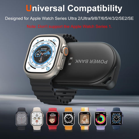 Facbiny Portable Wireless Watch Charger, 1200mAh Keychain Wireless Power Bank with Type A-C Cable, Travel for Apple Watch Series 9/8/7/6/5/4/3/2/S...