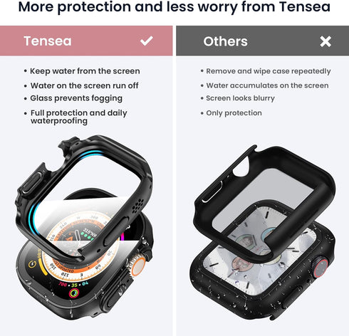 Tensea for Waterproof Apple Watch Ultra2/Ultra Screen Protector Case 49mm Accessories, iWatch Protective PC Face Cover Built-in Tempered Glass Fil...