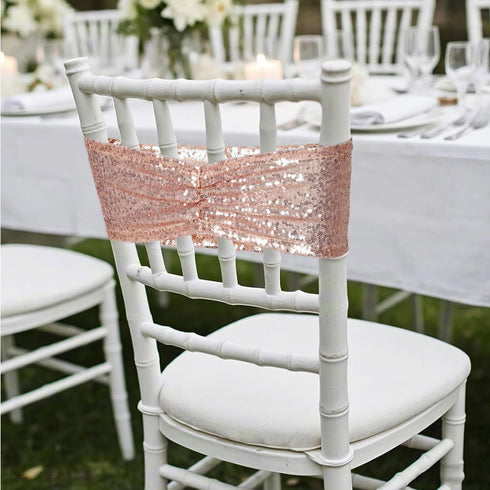 Poise3EHome Rose Gold Sequin Chair Sashes Folding Chair Covers Bow for Party Wedding Reception Decorations, 10 PCS...
