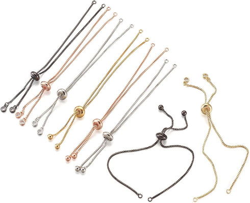 FASHEWELRY 16Pcs Adjustable Slider Bracelet with Ball Ends Slider Extender Chains with Rhinestone Ends for DIY Bracelet Jewelry Making...