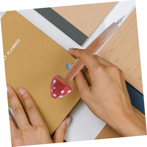 Ciieeo Mushroom Pens 5pcs Cute Holiday Stuffers Mushroom Fillers Favor Classroom Ballpoint Pens Wood Creative Lovely Handmade Writing Pen Favors S...