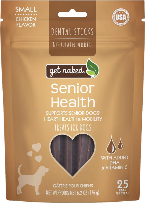 Get Naked Dental Sticks Grain-Free Chicken Flavor Dog Treats, Senior Health Small 6.2-oz Bag...