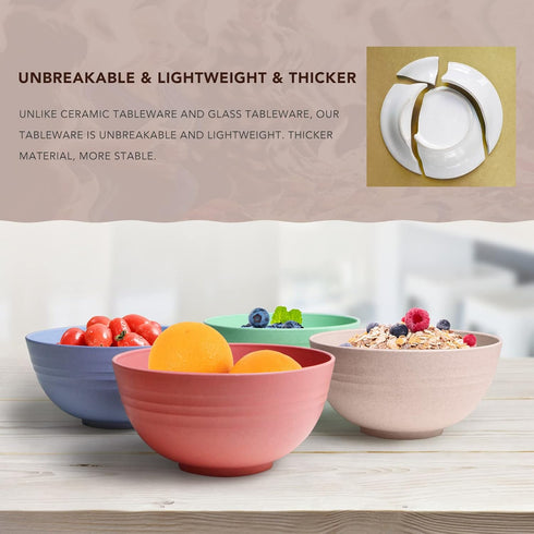 greenandlife Lightweight & Unbreakable Wheat Straw Bowl - Noodle Fruit Soup Bowl Rice Bowls Dishwasher Microwave Safe Cereal Bowl sets 4pcs...