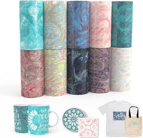 XINPOCUT transfer ink sheets 10pcs/Set, 4.5"x12" - Watercolor Marble Sublimation transfer paper compatible with Cricut joy Mug Press, transfer ink...