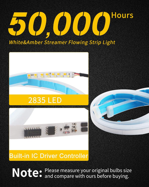Qasim 30cm Soft Tube Guide Flexible LED Strip Daytime Running Light 12inch White Yellow Sequential Flowing Turn Signal LED Strip Auto Cars Motorcy...