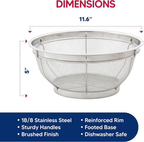 HIC Kitchen Reinforced Mesh Colander, 18/8 Stainless Steel, 11.5-Inch...