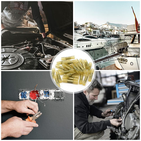 50 Pcs Yellow Heat Shrink Butt Connectors, 12-10 AWG Waterproof Crimp Terminals Electrical Wire Connectors Splice for Marine, Cable, Wiring...