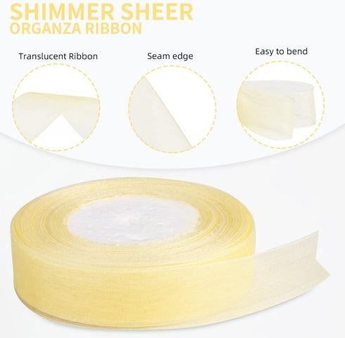 molshine 50 Yards x 1 Inch Shimmer Sheer Organza Ribbon,Chiffon Fabric Ribbons for Bouquets Garland,Bowknot,Wedding,Gift Wrapping,Hair,Crafts,Deco...