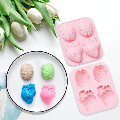 UR URLIFEHALL 2 Pcs Pink Heart Molds Food Grade Brain Fondant Molds Silicone Molds for DIY Chiffon Cake Bakeware...
