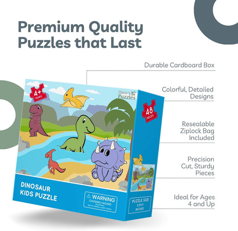 Dinosaur Kids Puzzle - Fun 48-Piece Jigsaw with Diverse Dinosaur, Rivers, and Volcano Scenery for Ages 4+, Perfect Dinosaur Puzzles for Kids Ages ...