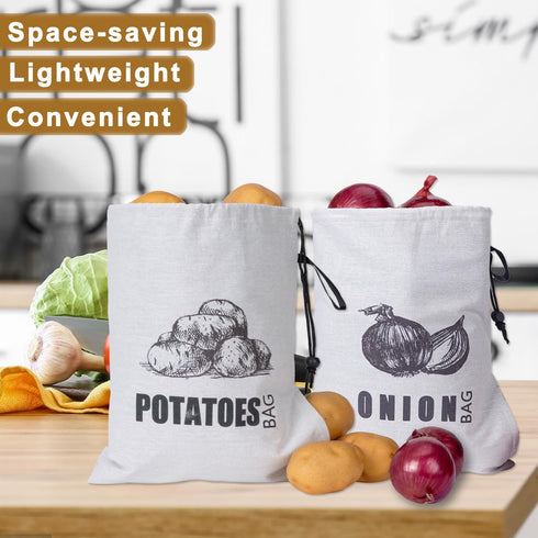 Potato Onion Storage Bag, Fabric Onion and Potatoes Storage Bag, Washable Garlic Potatoes Onions Keeper with Drawstring for Pantry, 2 Pack (Potato...