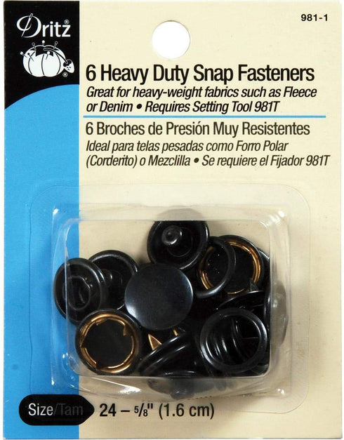 Dritz 981-1 Heavy Duty Snap Fasteners, Black, Size 24 (5/8-Inch) 6-Count...
