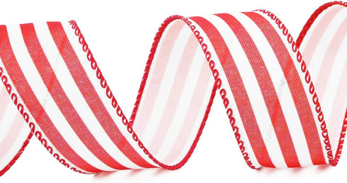 Ribbon Wired,1-1/2”x10 Yard,Red White Stripe Ribbon for Easter, Christmas, Wreath, Spring,Independence Day. Summer, Wedding, Baby Shower, Birthday...