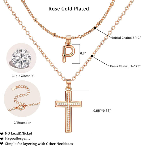 ZENI Dainty Cross Necklaces for Women, 14K Gold Plated Layered Chain Initial Pendant Choker Necklace, Cubic Zirconia Cross Christian Faith Jewelry...