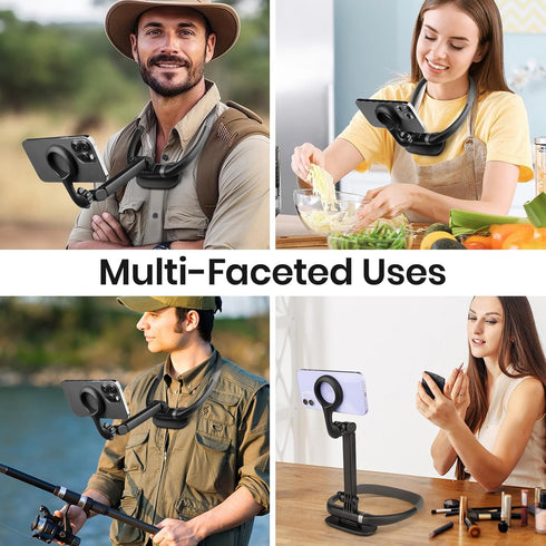 Magnetic Neck Phone Holder, Cell Phone Mount Lazy Bracket with Long Pole and Chest Pad, 2 in 1 Hand Free POV/Vlog Video Shooting Holder for Record...