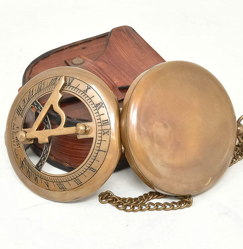 Antique Vintage Sundial Compass - Unique Gift for Men, Handcrafted Brass Pocket Sun Dial, Steampunk Bronze Anniversary Compass Gift, Religious Com...