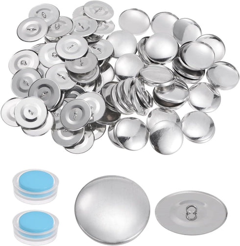 HARFINGTON 100 Sets Self Cover Button Kit 60L 1.5" 38mm with Wire Backs Aluminum Buttons to Cover Fabric Button Maker Covered Buttons Kit with 2 T...