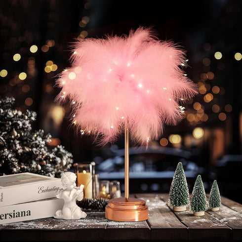 Pink Feather Lamp - LED Atmosphere Feather Night Lights Bedside Lamps for Mother, Girlfriend Home Girl Room Wedding Decoration...