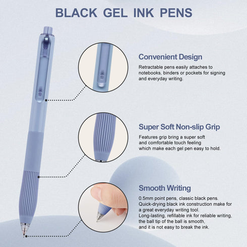 Linbsunne Gel Pens Black Ink Pens for Office 0.5mm Fine Point Pens Smooth Writing Retractable Work Pen (12-count)...