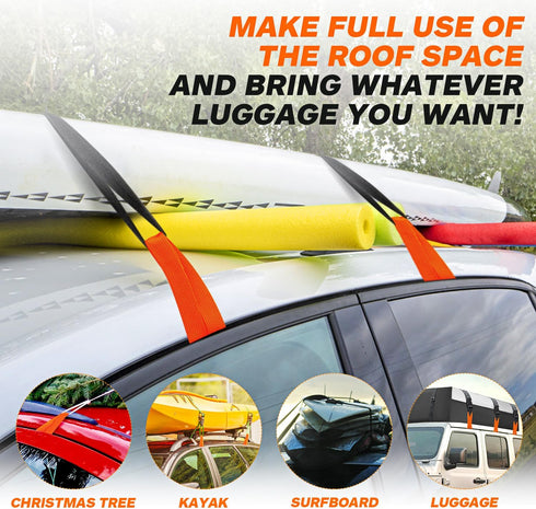 6 Rooftop Cargo Tie Down Hook Straps - Secure Any Car Roof Bag, Roof Rack Cargo Carrier, or Car Top Carrier, No Roof Rack Required, Compatible wit...