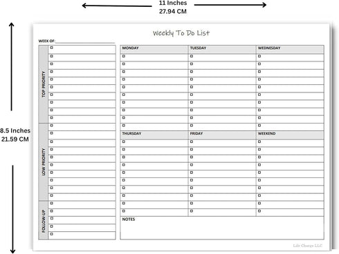Weekly To Do List Notepad, 60 Page Task Planning Pad w/Daily Checklist, Priority Todo Checkbox & Notes. Desk Notebook to Organize Office 11 X 8.5...