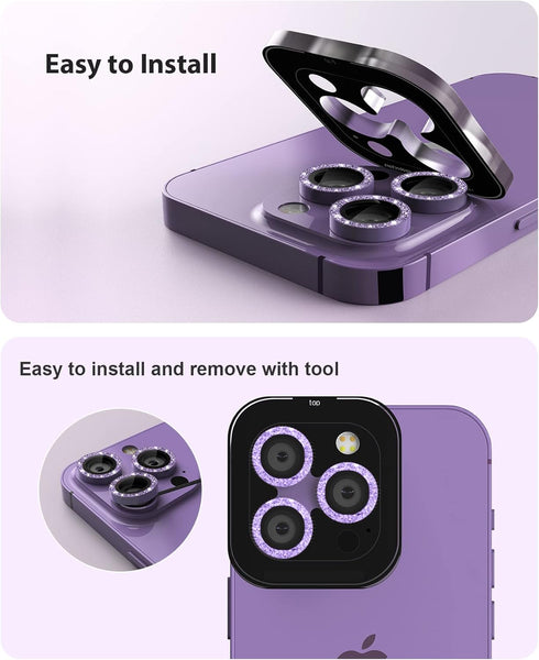 for iPhone 14 Pro and iPhone 14 Pro Max Camera Lens Protector 3D Bling Glitter Glass Camera Screen Cover Easy Installation for iPhone 14 Pro Max a...