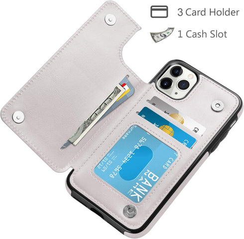 HianDier for iPhone 11 Pro Case with Card Holder Wallet Case for Women Men with Magnetic Closure Shockproof Cover for iPhone 11 Pro Phone Case-Whi...