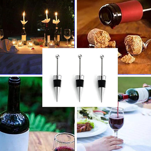 10Pcs Wine Stoppers for Wine Bottles, ENLAYER Stainless Steel Wine Saver Bottle Stopper, Reusable Wine Corks for Beverage, Silicone Wine Stopper F...