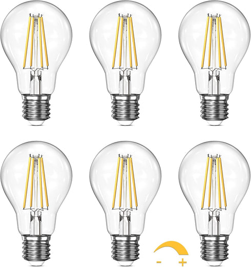 Dimmable A19 Clear LED Light Bulbs 60W Equivalent, 6W, 2700K Soft Warm Light for Table Lamp Floor Lamp Bathroom Vanity Outdoor Wall Light Fixture,...