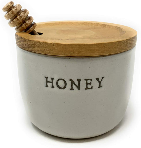 Stoneware Honey Pot with Acacia Wood Dipper and Lid by Hearth and Hand with Magnolia (Standard version)...