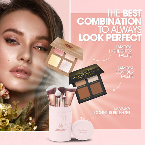 Pro Face Contour Brush Set - Synthetic Contouring Sculpting and Highlighting Kit - Cream Blush Powder Flat Nose Cheek Round Small Angled Fan Taper...