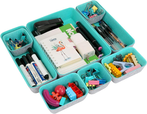 8 Pack Felt Drawer Organizer Tray, Desk Drawer Organizer Space Saving Storage Dividers Box, for Home Office Gadgets and Jewelry Storage (Teal)...