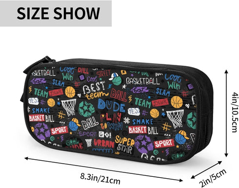 Black Cool Basketball Colorfull Sport Pencil Box Case for Pen Holders Office Supplies Big Capacity large...