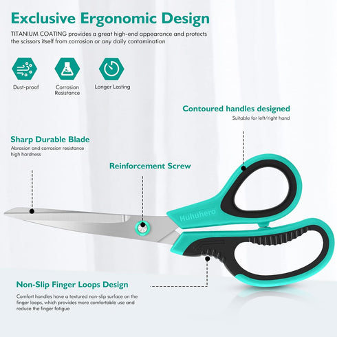 Scissors, Huhuhero 8.7" Multipurpose Scissors Heavy Duty, Titanium Sharp Scissors for Office Home Sewing High School Students, Comfort Grip Handle...