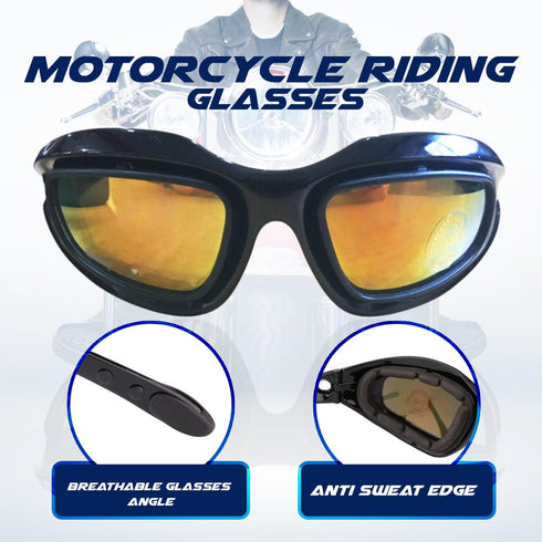 Motorcycle Riding Glasses Kit - 4 Lenses - Polarized, Smoke, Yellow, And Clear. Plus Case, Cleaning Cloth, And Strap Motorcycle Accessories. By Ge...