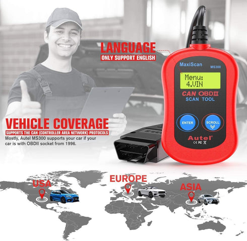 Autel MS300 OBD2 Scanner Code Reader, Turn Off Check Engine Light, Read & Erase Fault Codes, Check Emission Monitor Status CAN Diagnostic Scan Too...