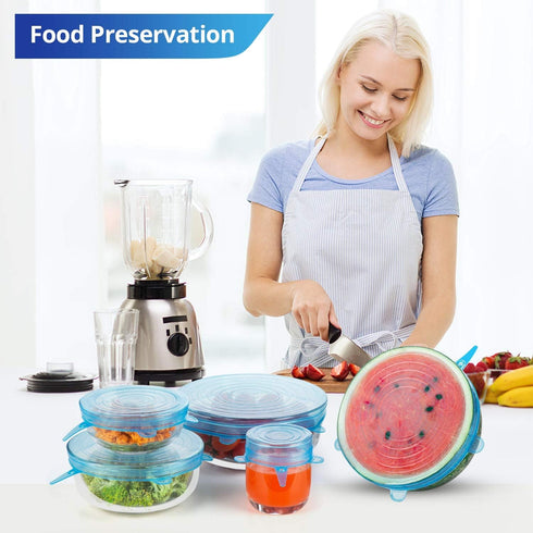Silicone Stretch Lids, Zero Waste Reusable Silicon Container Lid Covers for Leftover Food Fruit Bowls Pots Cups Jars Dishes (6PCS, Blue)...