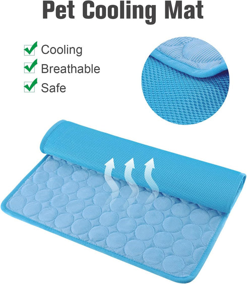 Dog Cooling Mat, Self-Cooling Ice Silk Cooling Mat for Dogs, Washable Portable & No Gel Pet Soft Pad | Aqua Blue,L...