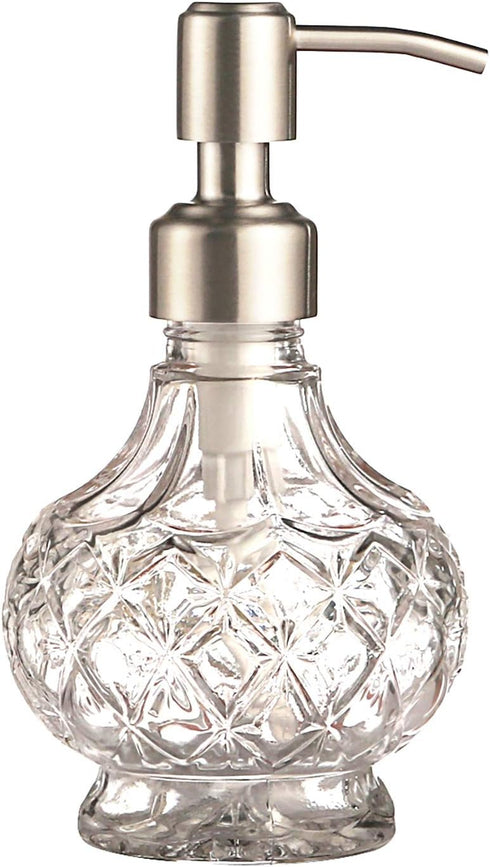 Soap Dispenser with Stainless Steel Pump, Clear Crystal Design, Vintage and Elegant, Refillable Liquid Hand Soap Dish Soap Dispensers for Bathroom...