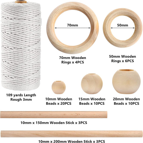 Hdviai 121Pcs Macrame Kit, Macrame Supplies 3mm x 109Yards Macrame Cord for Macrame Kits for Adults Beginners, with Accessories Like 100Pcs Beads ...