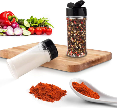 RoyalHouse 6 Pack 5.5 Oz Plastic Spice Jars with Black Cap, Clear and Safe Plastic Bottle Containers with Shaker Lids for Storing Spice, Herbs and...