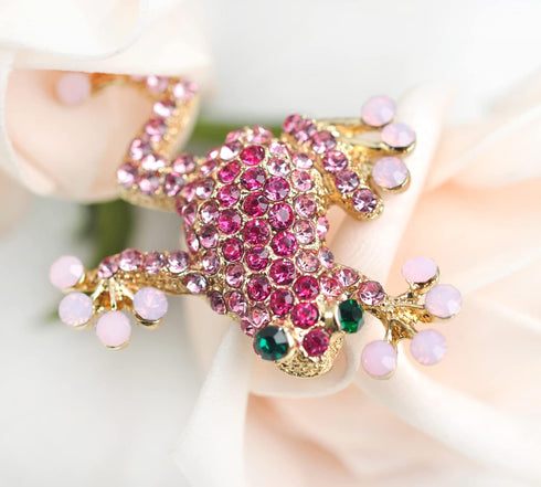 Gyn&Joy Gold Tone Rose Pink Colored Rhinestone Animal Frog Pin Brooch...