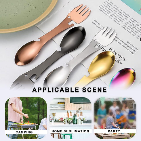 5 in 1 Sporks Stainless Steel Camping, Spoon Fork Knife Combo with Bottle Can Opener, Multifunctional Travel Utensil for Outdoor Backpacking, Hiki...