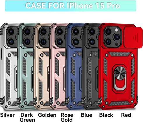 Hitaoyou Compatible with iPhone 15 Pro Case, iPhone 15 Pro Case with Camera Cover & Kickstand Military Grade Shockproof Heavy Duty Protective with...